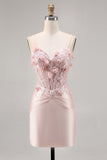 Roze satijnen korset Bodycon Homecoming jurk met applicaties
