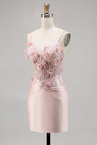 Roze satijnen korset Bodycon Homecoming jurk met applicaties