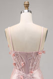 Roze satijnen korset Bodycon Homecoming jurk met applicaties
