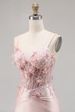 Roze satijnen korset Bodycon Homecoming jurk met applicaties