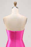 Fuchsia Strapless Bodycon Homecoming Jurk met Kralen en Split