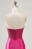Sparkly Fuchsia Korset Strakke Satijnen Korte Homecoming Jurk