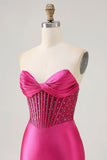 Sparkly Fuchsia Korset Strakke Satijnen Korte Homecoming Jurk