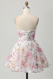 Sprankelende A-lijn strapless korte homecoming-jurk met bloemen en pailletten
