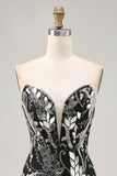 Sprankelende zwarte bodycon pailletten korte homecoming jurk met kralen