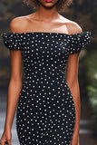Zeemeermin Off The Shoulder Zwart Wit Polka Dot Jurk