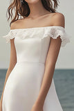 Ivoorkleurige A-lijn off-shoulder midi-verlovingsjurk met kant