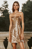 Strapless korte A-lijn gouden cocktailjurk
