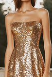 Strapless korte A-lijn gouden cocktailjurk