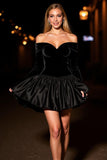 Off the shoulder A-lijn zwarte cocktailjurk