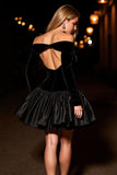 Off the shoulder A-lijn zwarte cocktailjurk