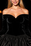 Off the shoulder A-lijn zwarte cocktailjurk