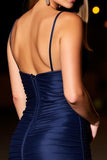 Marine Spaghettibandjes Bodycon Cocktailjurk met ruches