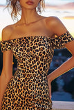 Kahki luipaard off-shoulder bodycon cocktailjurk