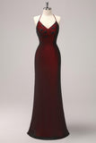 Schede Halter Zwart Rood Vloer Lengte Bruidsmeisje Jurk