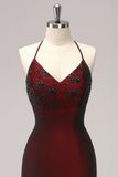 Schede Halter Zwart Rood Vloer Lengte Bruidsmeisje Jurk