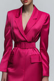 Fuchsia satijn revers bodycon werkjurk met inkeping
