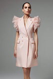 Gegolfde roze A Line Peak revers werkjurk