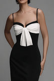 Bowknot Spaghetti Bandjes Zwarte Formele Jurk met Split