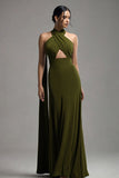 Halter Olijf Chiffon A Line Geplooide Formele Jurk