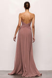 Strapless Blush Backless Lange Avondjurk Met Ruches en Split