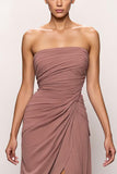 Strapless Blush Backless Lange Avondjurk Met Ruches en Split