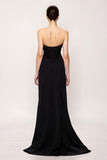 Sweetheart eenvoudige zwarte schede lange avondjurk met spleet