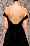 Zeemeermin Zwart fluweel Off the Shoulder Sweep Train Holiday Party Dress