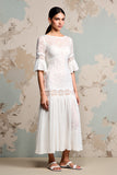 Ivoor Lace A Line Lange Bruiloft Gast Jurk met Mouwen