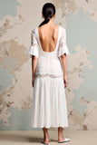 Ivoor Lace A Line Lange Bruiloft Gast Jurk met Mouwen