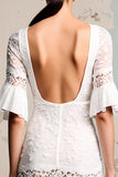 Ivoor Lace A Line Lange Bruiloft Gast Jurk met Mouwen