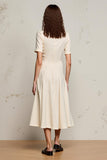 Ivoorkleurige A-lijn V-hals Midi Wedding Guest Dress met mouwen