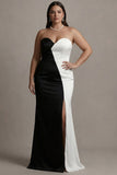Sweetheart Sheath zwart-wit plusmaat lange avondjurk met split