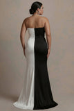 Sweetheart Sheath zwart-wit plusmaat lange avondjurk met split