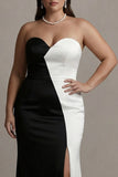 Sweetheart Sheath zwart-wit plusmaat lange avondjurk met split