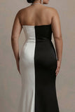 Sweetheart Sheath zwart-wit plusmaat lange avondjurk met split