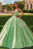 Groene baljurk Sweetheart lange prinses Quinceanera jurk met applicaties