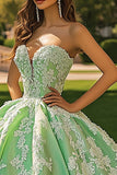 Groene baljurk Sweetheart lange prinses Quinceanera jurk met applicaties