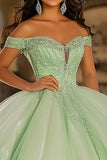 Glitter Light Tule Groene Baljurk Lange Quinceanera Jurk met Appliques