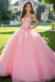 Sprankelende roze baljurk tule sweetheart lange Quinceanera jurk met strik