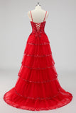 Lavendel A Line Strapless Pailletten Korset Gelaagde Prom Jurk met Split