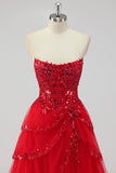 Lavendel A Line Strapless Pailletten Korset Gelaagde Prom Jurk met Split
