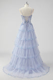 Lavendel A Line Strapless Pailletten Korset Gelaagde Prom Jurk met Split