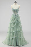 Lavendel A Line Strapless Pailletten Korset Gelaagde Prom Jurk met Split