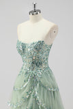 Lavendel A Line Strapless Pailletten Korset Gelaagde Prom Jurk met Split