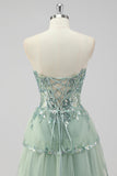 Lavendel A Line Strapless Pailletten Korset Gelaagde Prom Jurk met Split