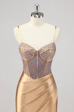 Zeemeermin Sparkly Korset Gouden Prom Jurk met Split