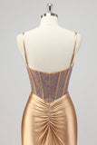 Zeemeermin Sparkly Korset Gouden Prom Jurk met Split