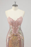 Strapless zeemeermin blush korset pailletten galajurk
