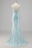 Strapless zeemeermin kralen blauwe galajurk